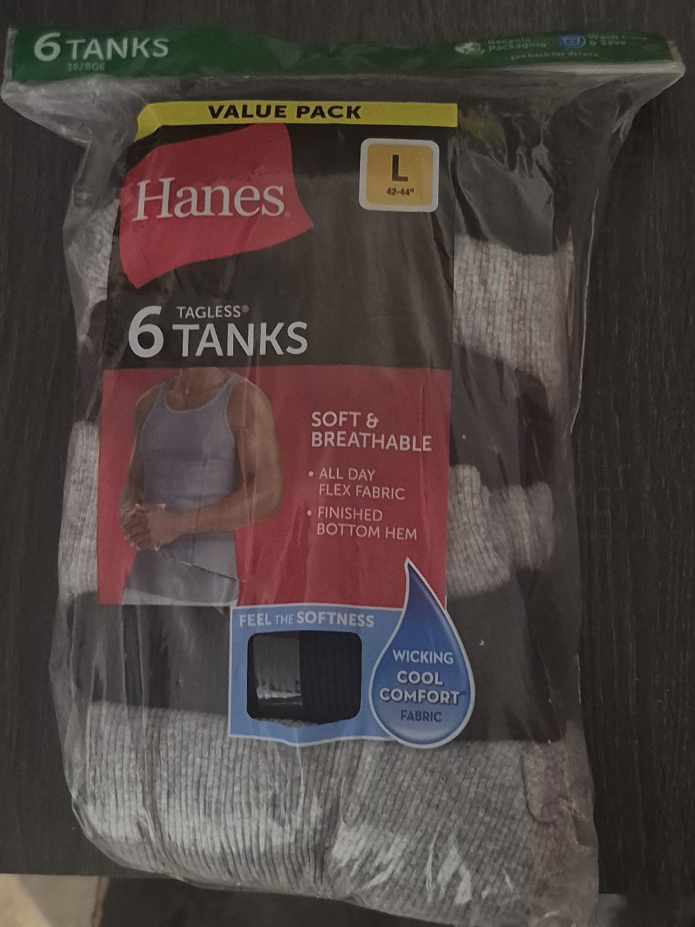 Hanes 6-Pack Men’s Tank Tops - Gray & Black - L